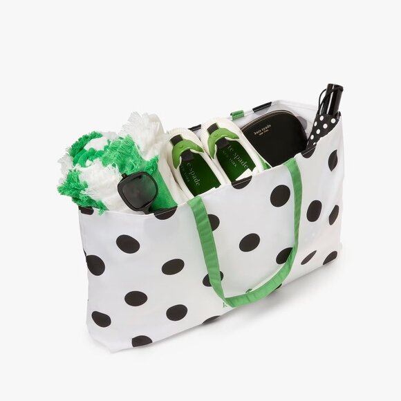 Kate Spade Polka Dot Tote Bag Black and White with Green Accents NWT - Picture 2 of 2